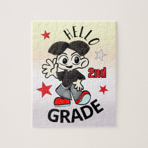 Cute Anime Boy Hello 2nd Grade Jigsaw Puzzle