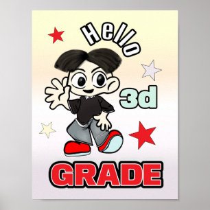 Cute Anime Boy Hello 3d Grade Poster