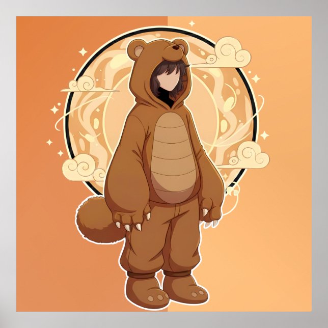 Cute Anime Boy in Bear Poster (Front)