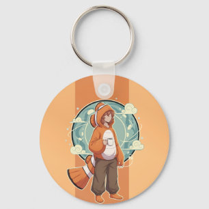 Cute Anime Boy in Clownfish Costume drinking Coffe Key Ring