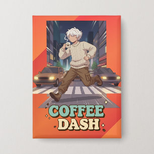 Cute Anime Boy Running in the City with Coffee