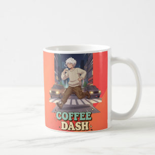 Cute Anime Boy Running in the City with Coffee Mug