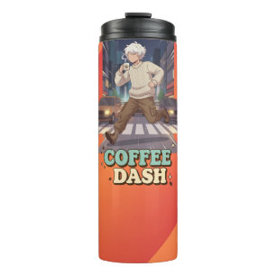 Cute Anime Boy Running in the City with Coffee Thermal Tumbler