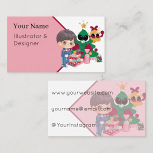 Cute Anime Boy Tracksuit Christmas Tree Fun Business Card