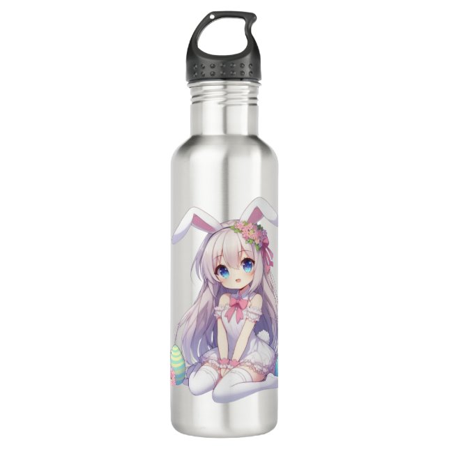 cute, anime bunny Easter 710 Ml Water Bottle (Front)