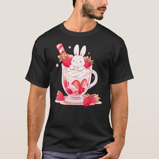 Cute Anime Bunny Rabbit Strawberry Milk Kawaii Har T-Shirt (Front)