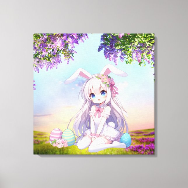 cute, anime bunny spring/Easter Canvas Print (Front)
