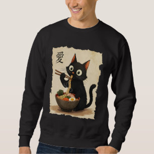 Cute Anime Cat Eating Ramen Japanese Noodle Graphi Sweatshirt
