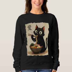 Cute Anime Cat Eating Ramen Japanese Noodle Graphi Sweatshirt