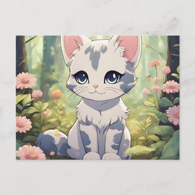 cute anime cat for cat lovers postcard (Front)