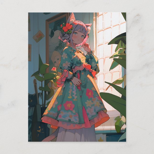 Cute Anime Catgirl Postcard (Front)