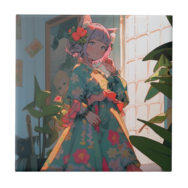 Cute Anime Catgirl Tile (Front)