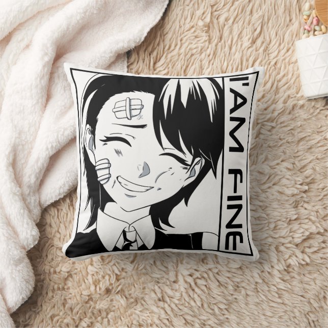 Cute Anime Character: "I'M FINE" Cushion (Blanket)