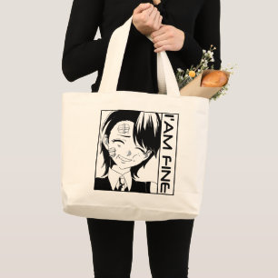 Cute Anime Character: "I'M FINE" Large Tote Bag