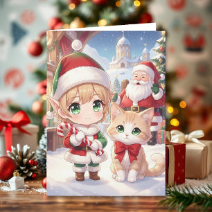 Cute Anime Children's Christmas and Colouring Page Card