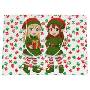 Cute anime Christmas elves Sweatshirt Large Gift Bag