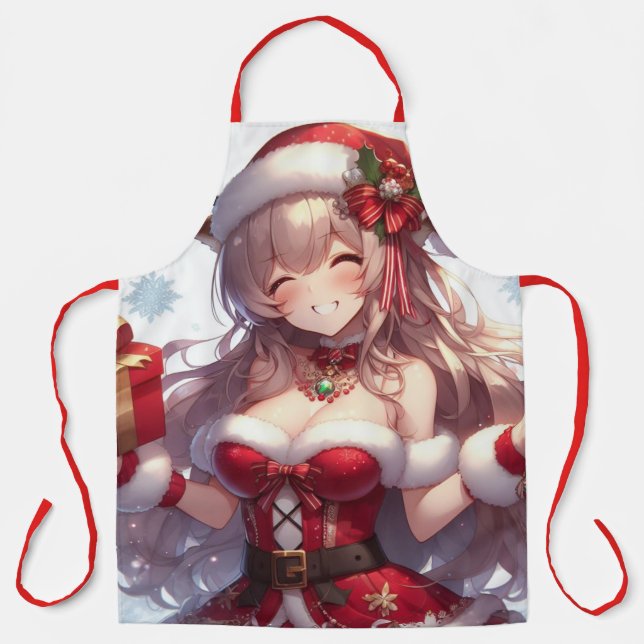 Cute anime Christmas girl Apron (Front)