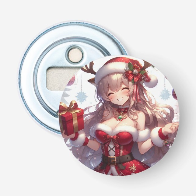 Cute anime Christmas girl Bottle Opener (Front)