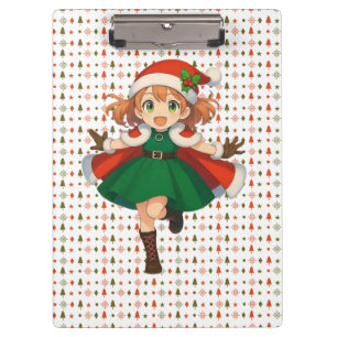 Cute, anime Christmas girl Clipboard