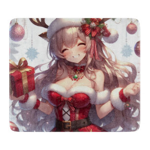 Cute anime Christmas girl Cutting Board