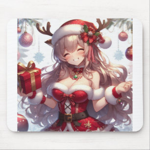 Cute anime Christmas girl Mouse Pad