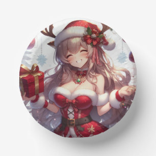 Cute anime Christmas girl Paper Plate