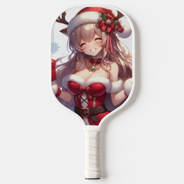 Cute anime Christmas girl Pickleball Paddle (Front)