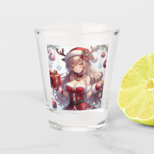 Cute anime Christmas girl Shot Glass