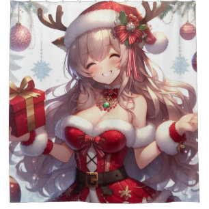 Cute anime Christmas girl Shower Curtain