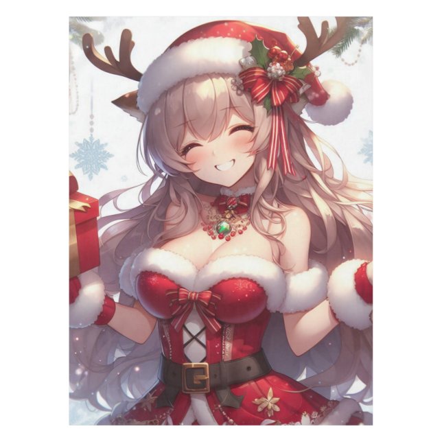 Cute anime Christmas girl Tablecloth (Front)