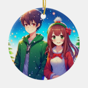 Cute Anime Couple Christmas Ceramic Tree Decoration