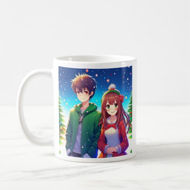 Cute Anime Couple Christmas Coffee Mug (Left)