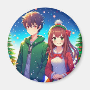 Cute Anime Couple Christmas Magnet