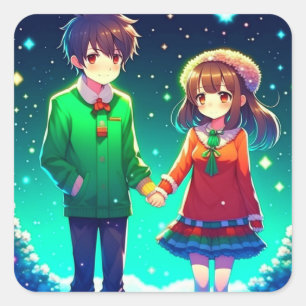 Cute Anime Couple Holding Hands Personalized  Square Sticker