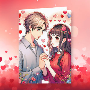 Cute Anime Couple Personalised Valentine's Day Holiday Card