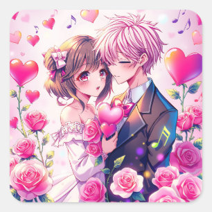 Cute Anime Couple   Valentine's Day Square Sticker