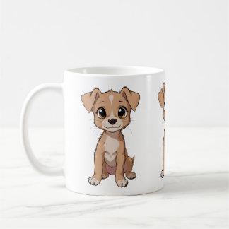 Cute Anime Dog Illustration with Big Eyes Coffee Mug