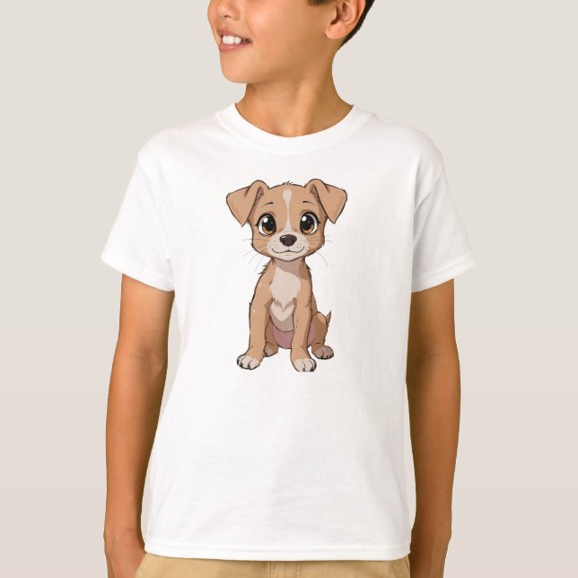 Cute Anime Dog Illustration with Big Eyes T-Shirt (Front)