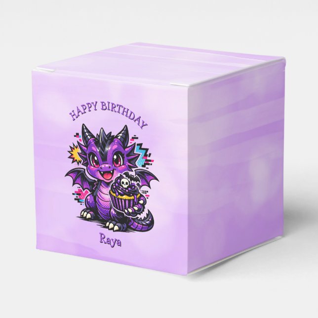 Cute Anime Dragon Girl's Birthday Party Favour Box (Front Side)