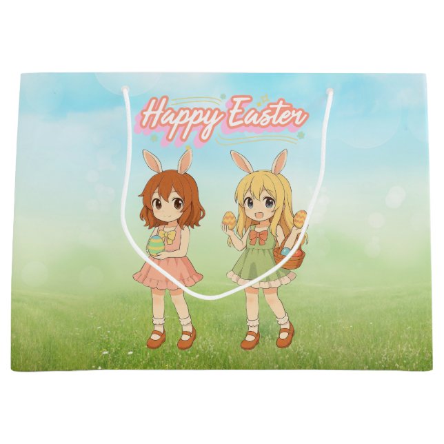 Cute anime Easter bunny girls Large Gift Bag (Front)
