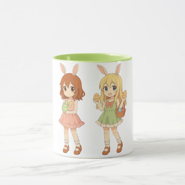 Cute anime Easter bunny girls Mug (Center)