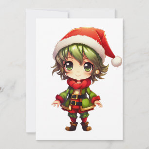 Cute Anime Elf Holiday Card
