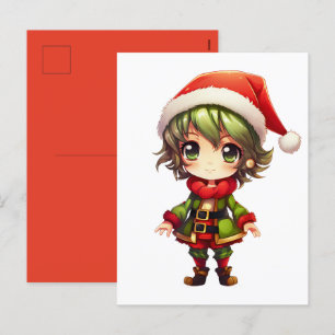 Cute Anime Elf Holiday Postcard
