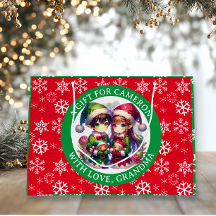 Cute Anime Elves Christmas Personalised Large Gift Bag