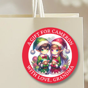 Cute Anime Elves Christmas   To and From Classic Round Sticker