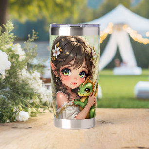 Cute Anime Fairy and Chibi Dragon Insulated Tumbler