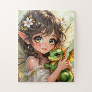 Cute Anime Fairy and Chibi Dragon Jigsaw Puzzle
