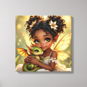 Cute Anime Fairy Girl and Chibi Dragon Canvas Print
