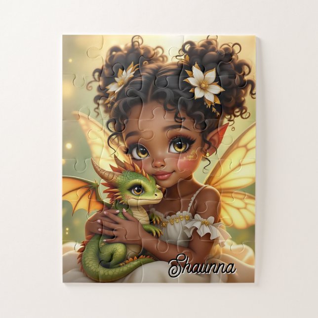 Cute Anime Fairy Girl and Chibi Dragon Jigsaw Puzzle (Vertical)