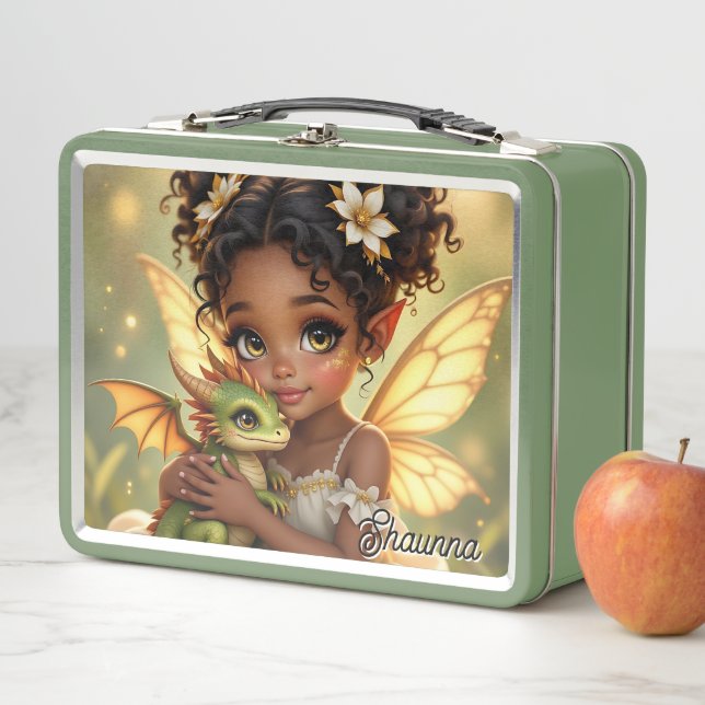 Cute Anime Fairy Girl and Chibi Dragon Metal Lunch Box (In Situ)